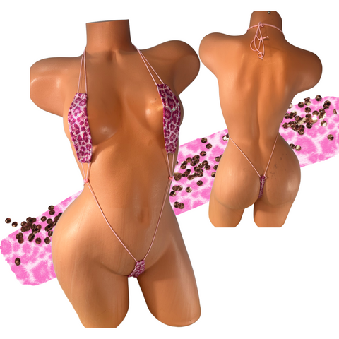 Metallic Pink Cheetah Slingshot Bikini Baby Pink String