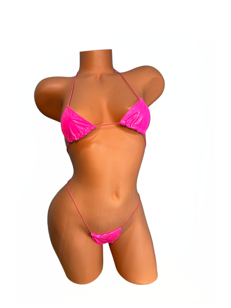 Hot Pink Pleather Micro Bikini