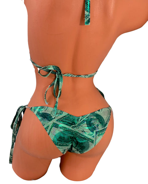 Green Money Print side tie Cheeky Brazilian Bikini