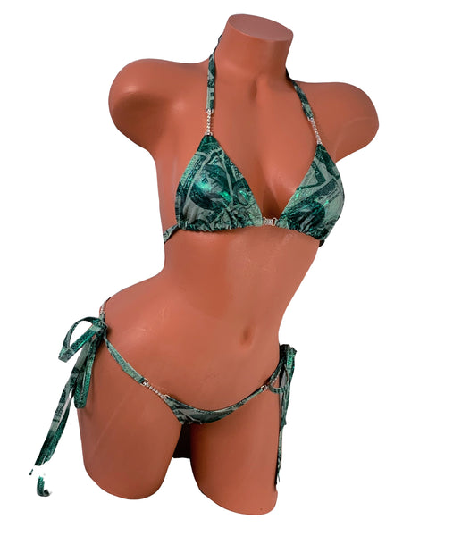 Green Money Print side tie Cheeky Brazilian Bikini