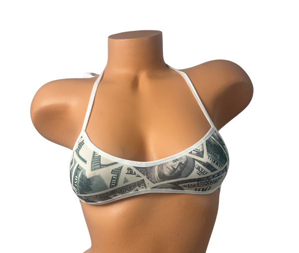 Money Print Micro Halter Bikini Top