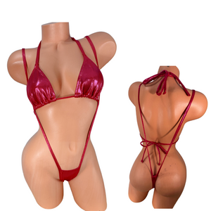 Two Piece metallic  slingshot Fuchsia on Red