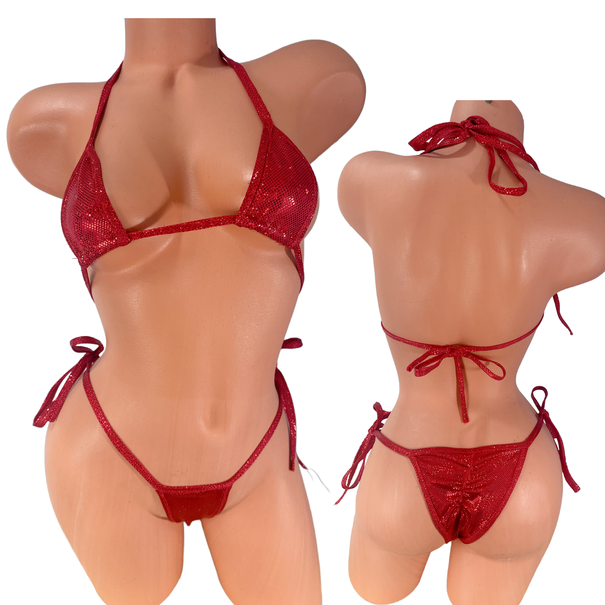 Red Metallic Micro String Bikini