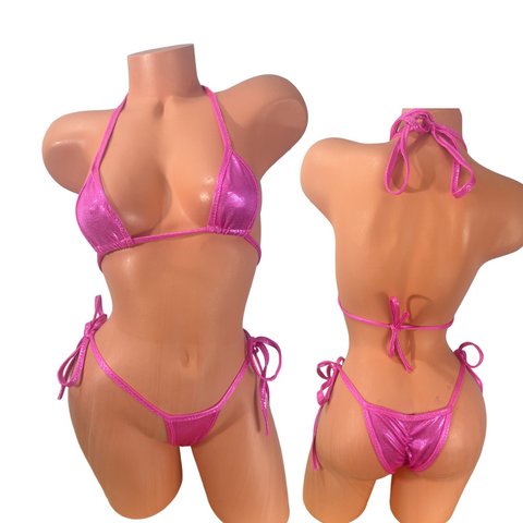 Hot Pink Metallic Micro String Bikini