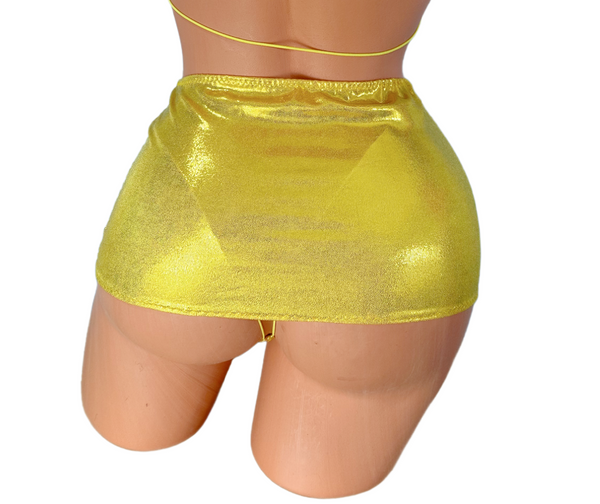 Citrine Yellow metallic Micro mini skirt cover up