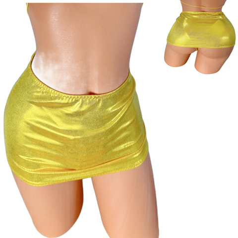 Citrine Yellow metallic Micro mini skirt cover up