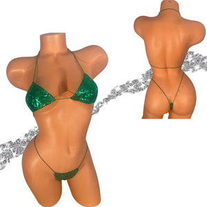 Green Shatterglass holographic Metallic Micro Bikini