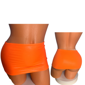 Neon orange wet look Micro mini skirt cover up