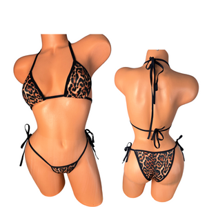 Leopard print black trim micro string bikini