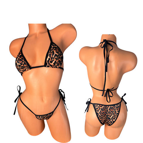 Leopard print black trim micro string bikini