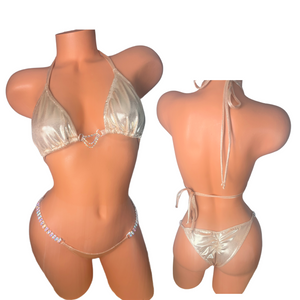 Champagne gold  sexy two piece cheeky bikini silver AB connector