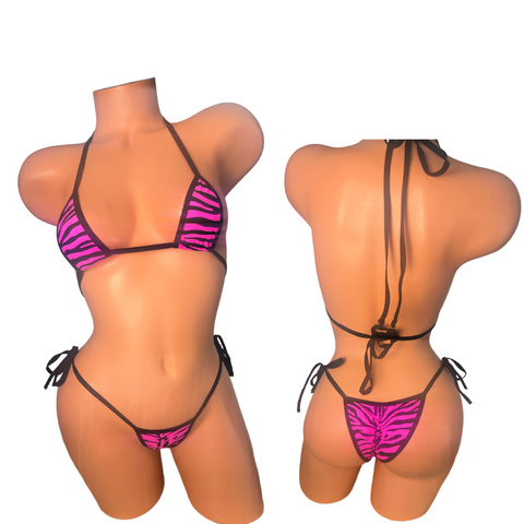 Neon Hot Pink Tiger print Micro String Bikini
