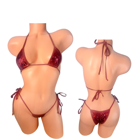 Burgundy Red metallic Micro String cheeky Bikini