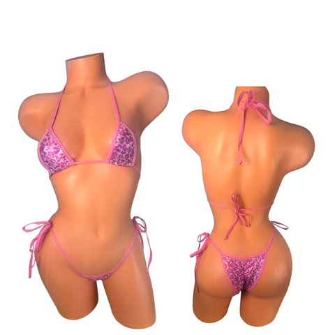 Light Cheetah metallic pink trim Micro String cheeky Bikini