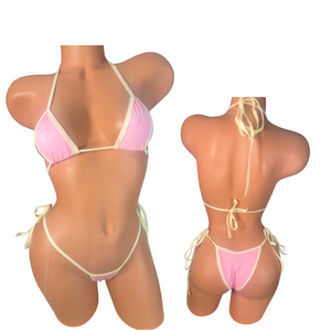 Baby Pink Cream trim micro string bikini