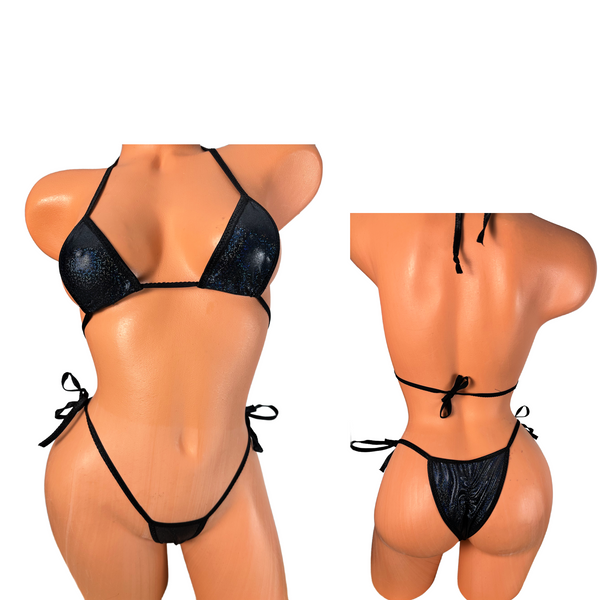Black Holographic  metallic Micro String cheeky Bikini