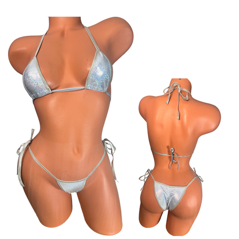 Silver holographic  micro string bikini
