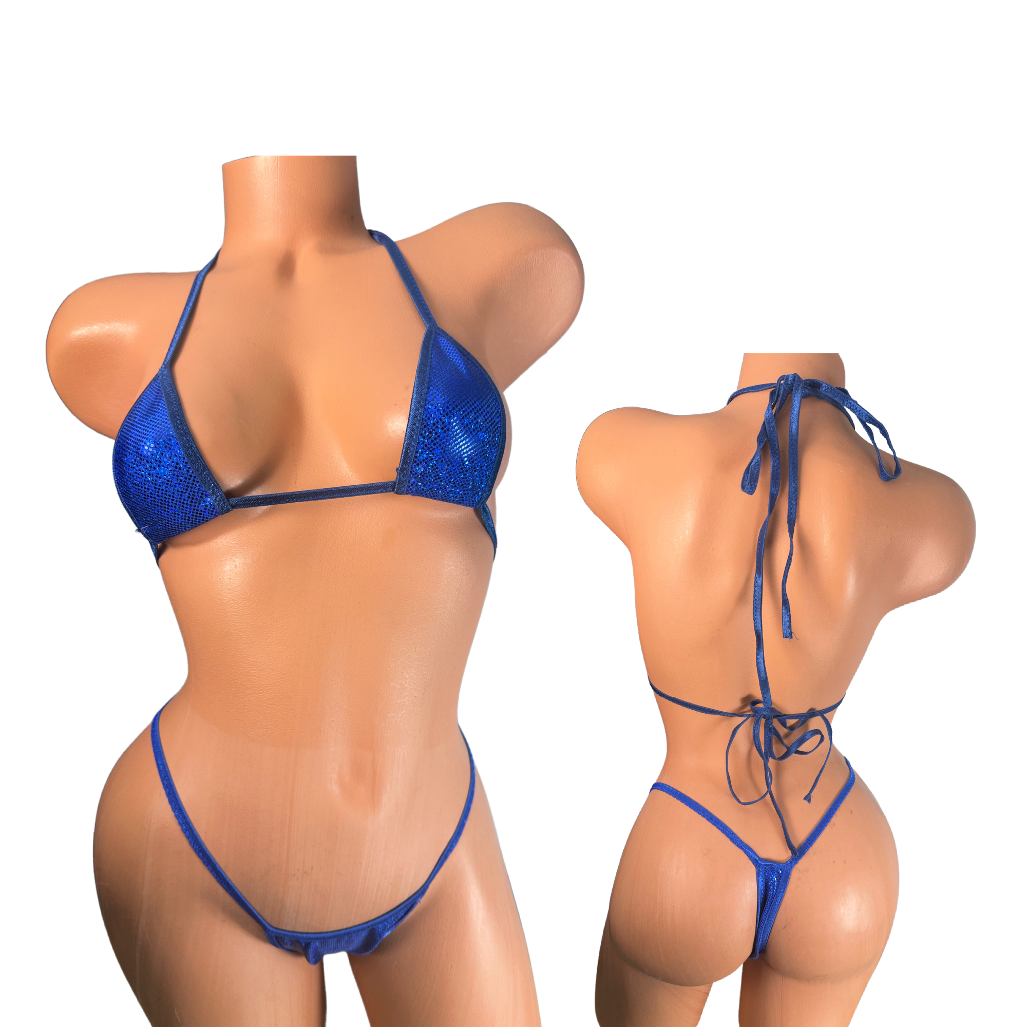 Sapphire Blue metallic blue  trim wide front thong bikini