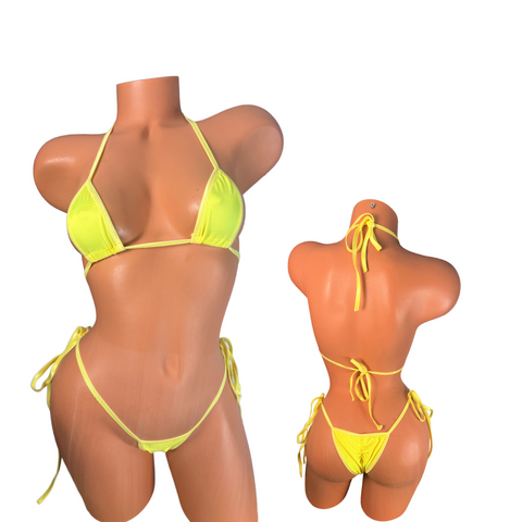 Yellow Spandex micro string bikini