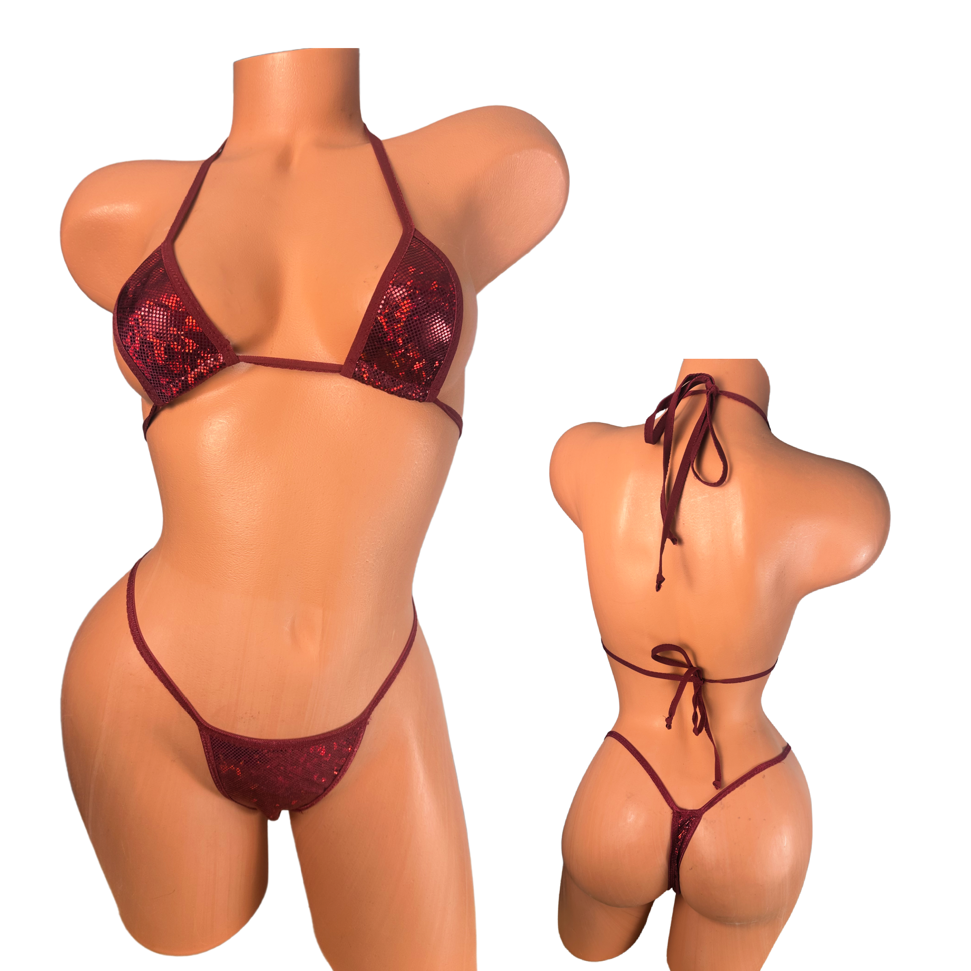 Burgundy Red Metallic wide front thong bikini