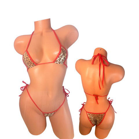 Red Trim Leopard Micro Bikini | Wild & Sexy String Tie Bikini Set