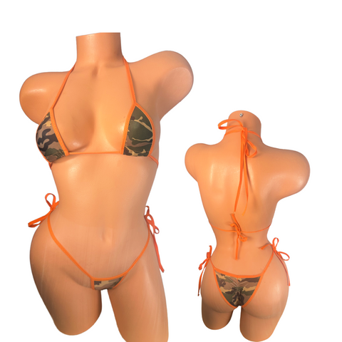 Camo Micro Bikini – Neon Orange Trim | Ultra Sexy String Bikini Set
