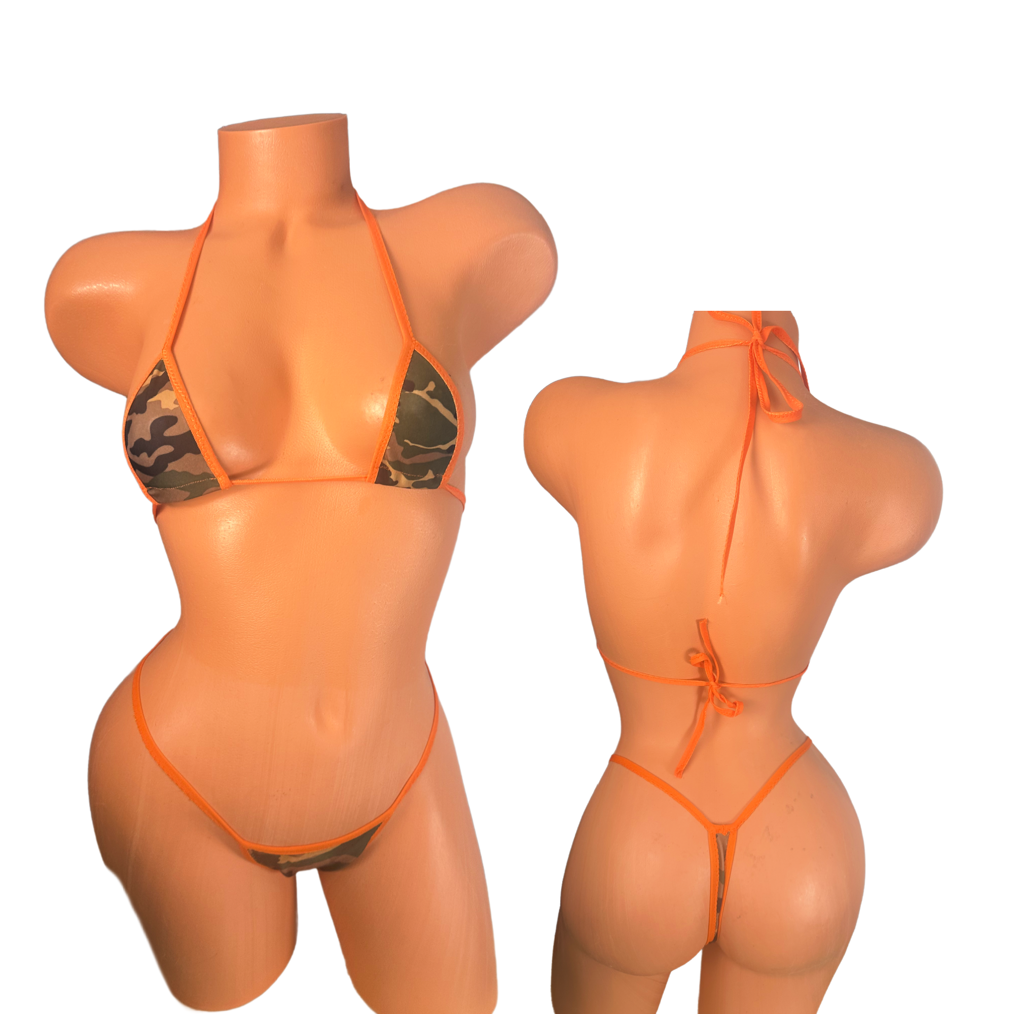 Camo Micro Bikini – Neon Orange Trim Ultra Sexy String Bikini Set