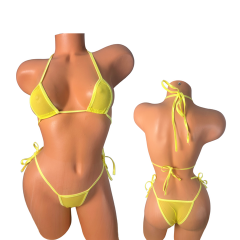 Yellow Sheer Bright Yellow Micro String Bikini