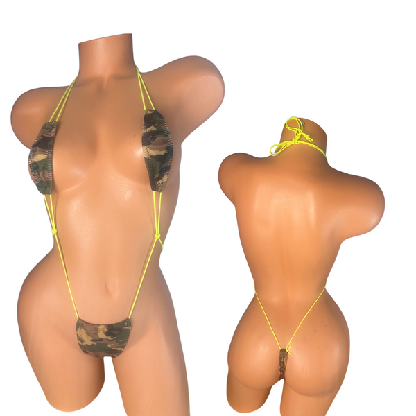 Army Green neon yellow micro slingshot bikini