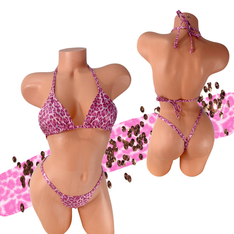 Metallic Pink Leopard wide front thong bikini