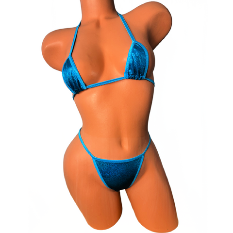 Metallic Ocean Blue Wide front thong Bikini