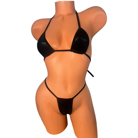 Black Wet Look Thong Bikini