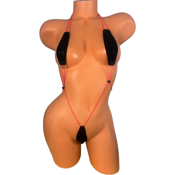 Black Wet Look Neon Pink Ties