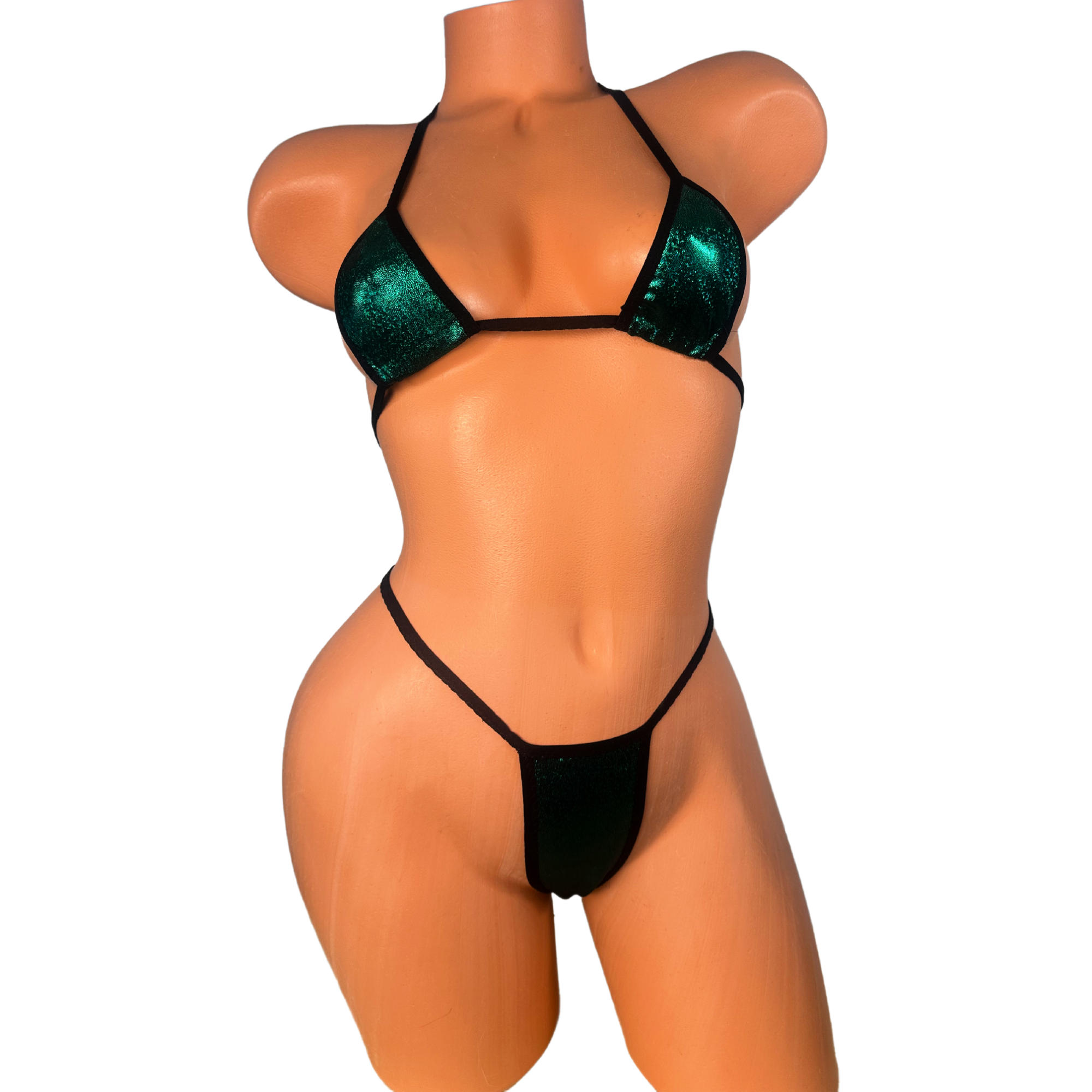 Emerald Green on Black Thong Bikini