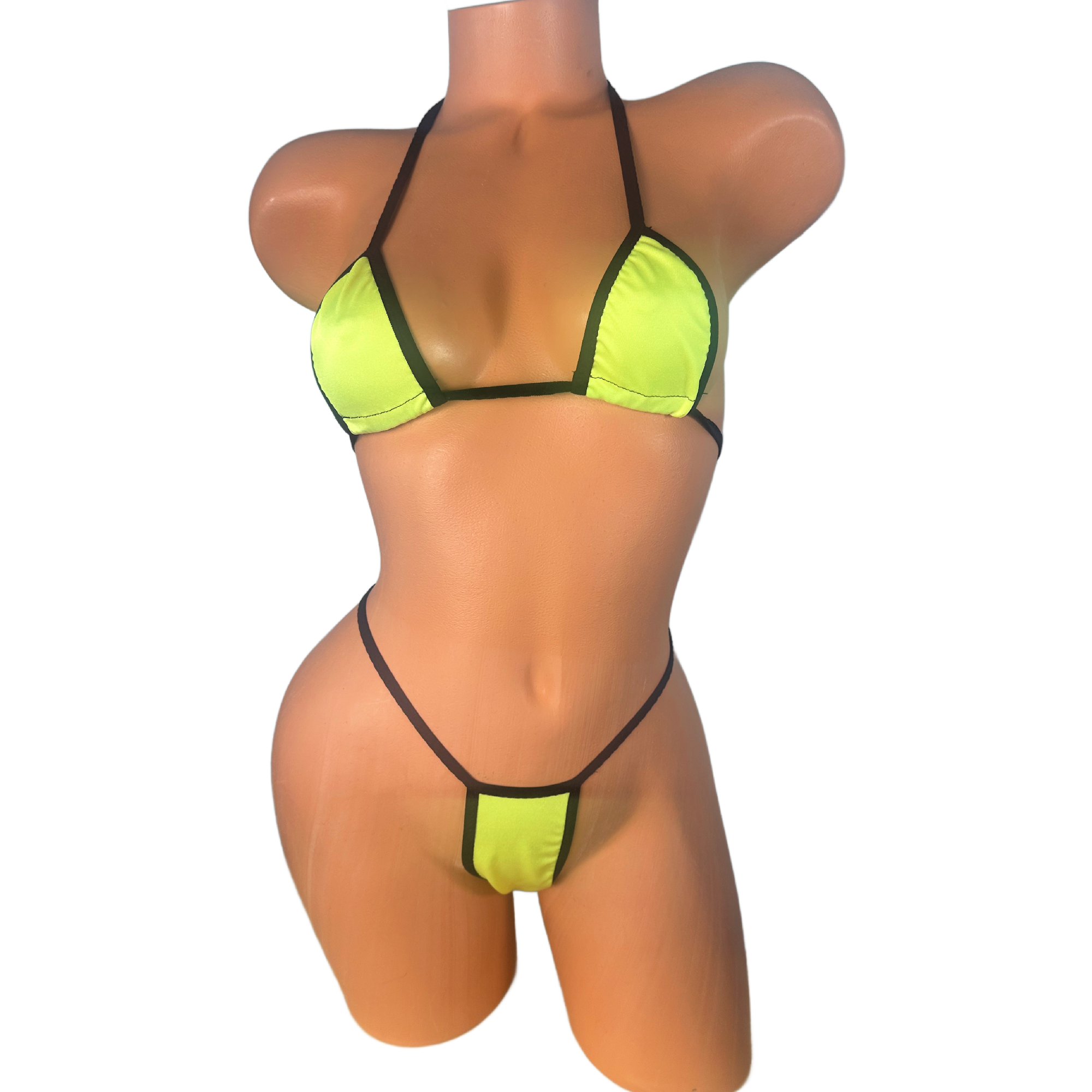 Yellow Black Trim Thong Bikini