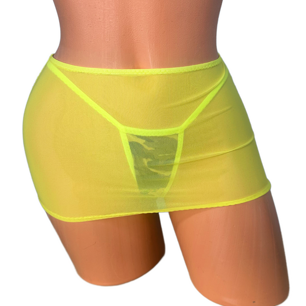 Yellow Sheer Mesh mini Skirt Cover Up