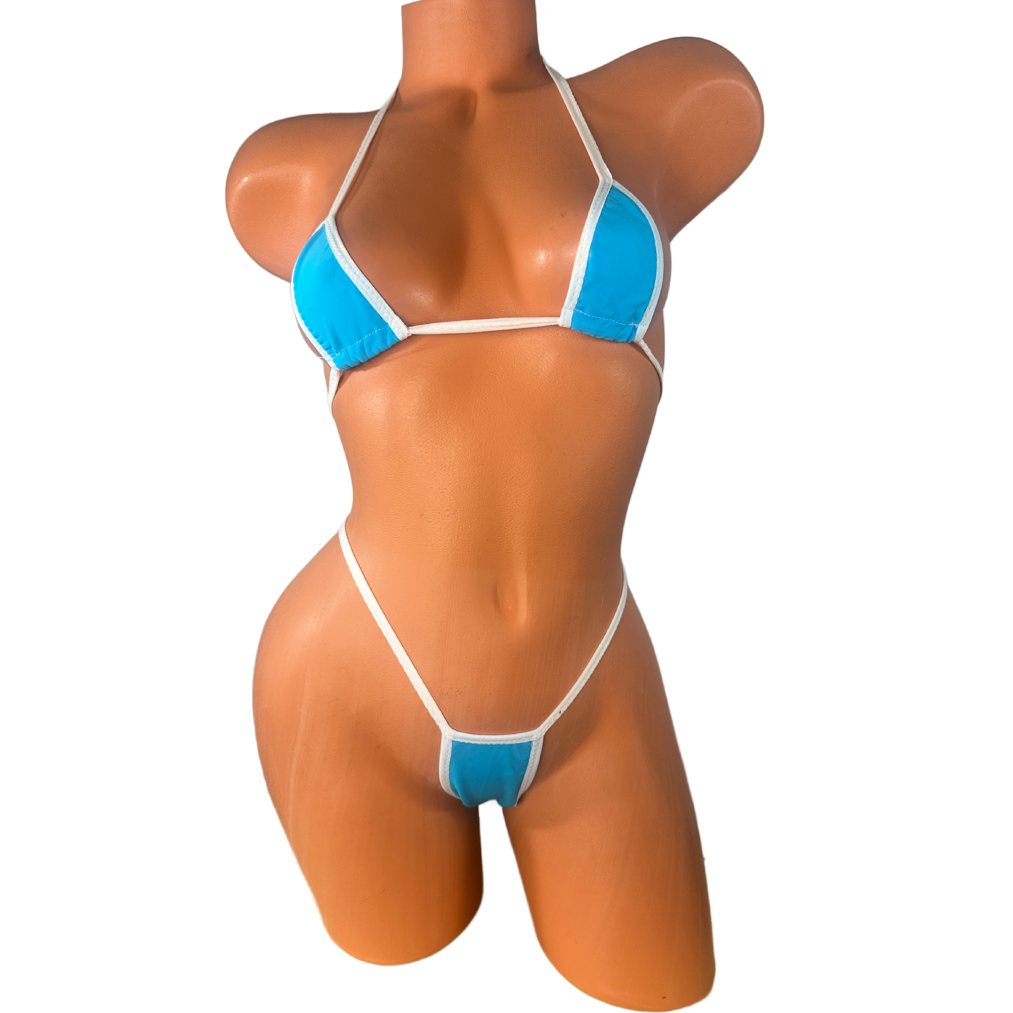 Blue White Trim Thong Bikini