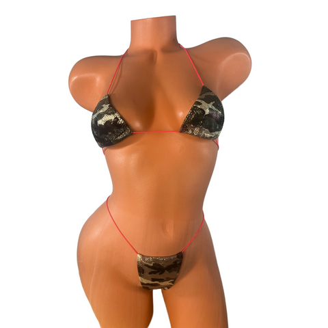 Metallic Olive Green Camouflage Mini Bikini