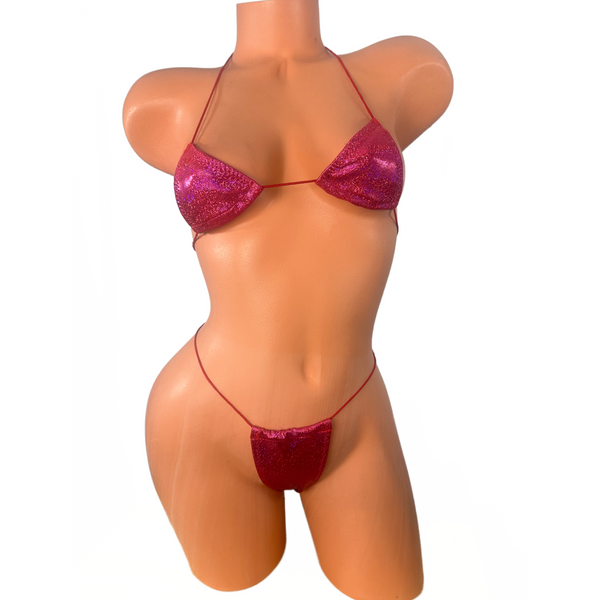 Fuchsia on Red metallic Mini Bikini