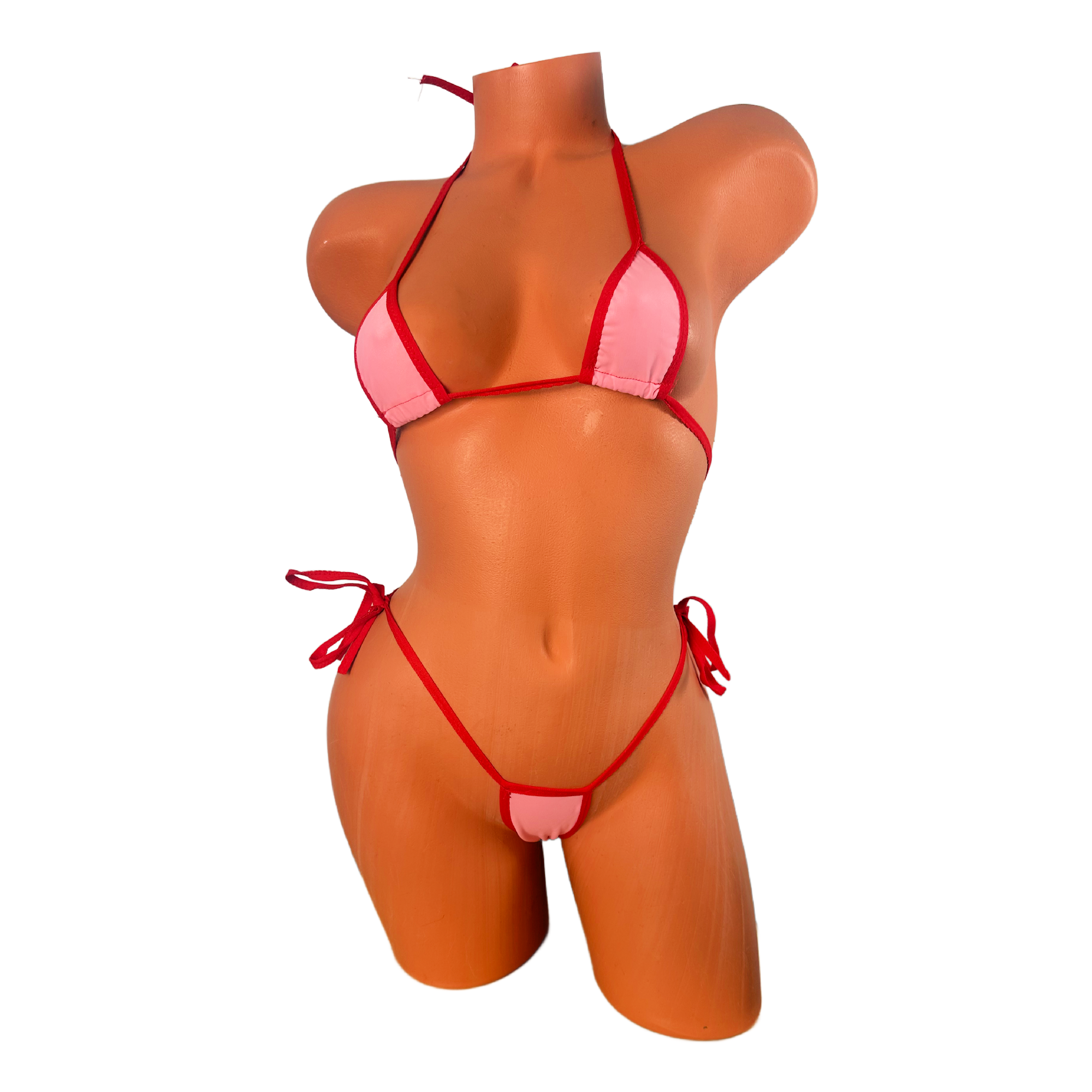 Baby Pink Red trim Scrunch bottom micro string bikini – Diamond Doll ...