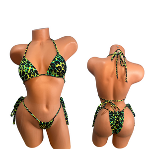 Lime Green Cheetah Print String Bikini