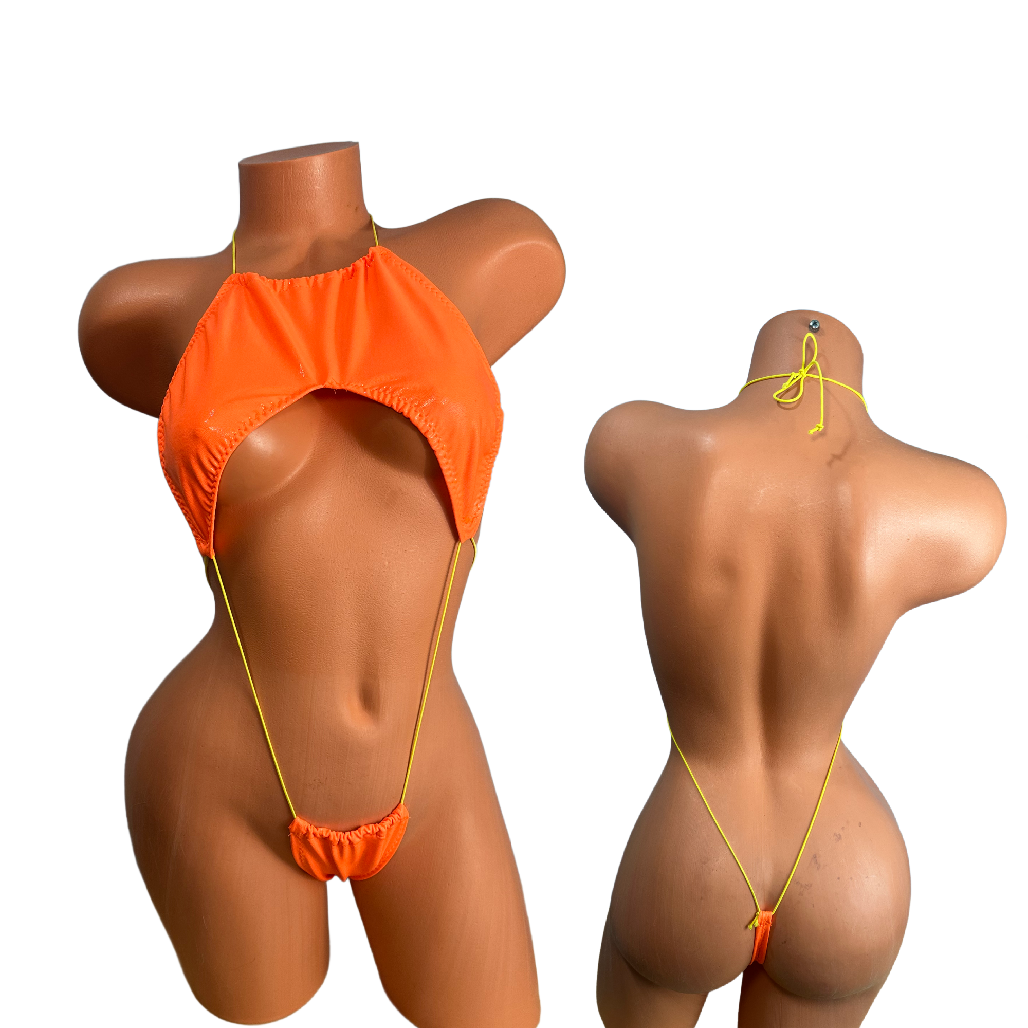 Halter Slingshot Neon Orange wet look