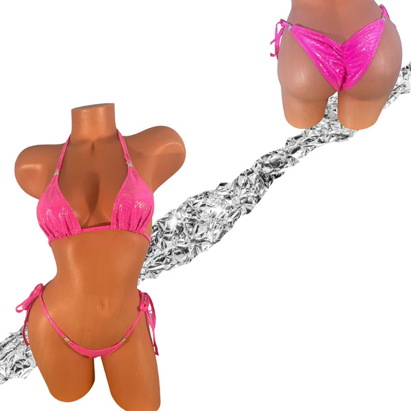 Hot Pink Snake print  bikini  with crystal connectors