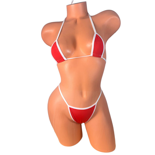 Red White  Trim thong bikini
