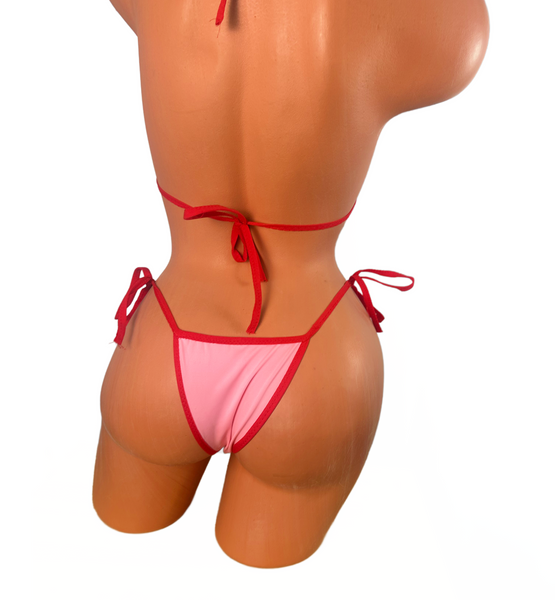 Baby Pink Red trim Scrunch bottom micro string bikini