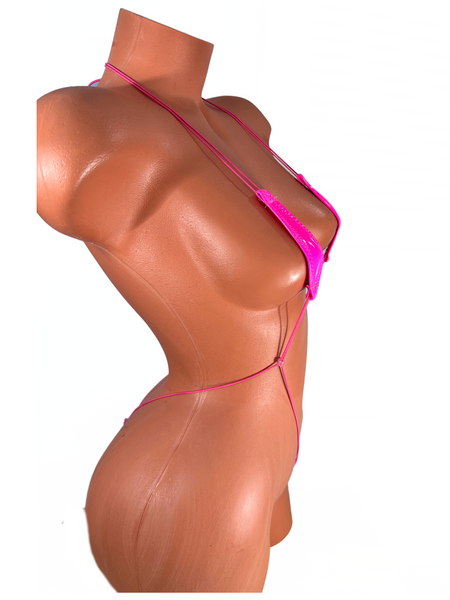 Patent Leather Neon Hot Pink Slingshot Bikini