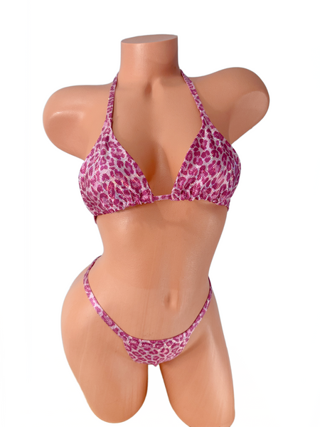 Metallic Pink Leopard wide front thong bikini