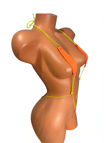 Orange wet look micro slingshot bikini