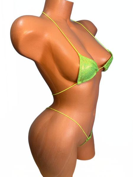 Lime Green Foil Metallic Micro Bikini