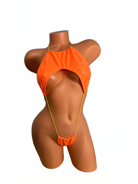 Halter Slingshot Neon Orange wet look